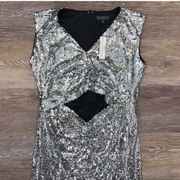 Eloquii Sequin Dress with Cut Out Size 14 Silver - Picture 4 of 8